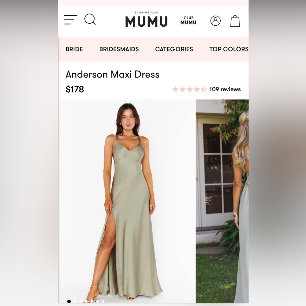 Show Me Your MuMu Anderson Maxi Dress Moss Green Luxe Satin Size S